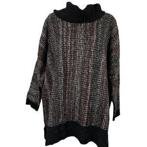 PURE J JILL Black Pink Plum Woven Chunky Knit Long Line Cowl Neck Sweater M/ L